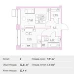 Планировка 1-комнатной квартиры, 32,11 м2