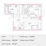 Планировка 1-комнатной квартиры, 36,15 м2