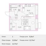Планировка 1-комнатной квартиры, 32,58 м2