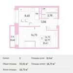 Планировка 1-комнатной квартиры, 33,41 м2