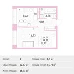 Планировка 1-комнатной квартиры, 32,77 м2