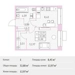 Планировка 1-комнатной квартиры, 32,88 м2