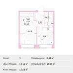 Планировка 1-комнатной квартиры, 31,39 м2