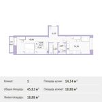 Планировка 1-комнатной квартиры, 45,82 м2