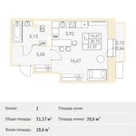 Планировка квартиры студии, 31,37 м2