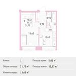 Планировка 1-комнатной квартиры, 31,72 м2