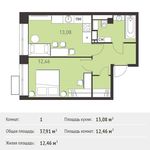 Планировка 1-комнатной квартиры, 37,91 м2