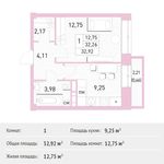 Планировка 1-комнатной квартиры, 32,92 м2