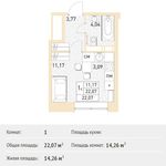 Планировка квартиры студии, 22,07 м2