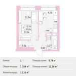 Планировка 1-комнатной квартиры, 31,04 м2