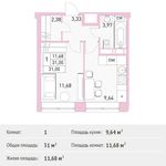 Планировка 1-комнатной квартиры, 31 м2