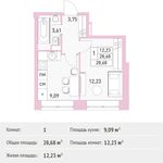 Планировка 1-комнатной квартиры, 28,68 м2