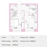 Планировка 1-комнатной квартиры, 35,27 м2