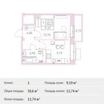 Планировка 1-комнатной квартиры, 30,6 м2
