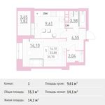 Планировка 1-комнатной квартиры, 35,3 м2