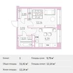 Планировка 1-комнатной квартиры, 31,42 м2