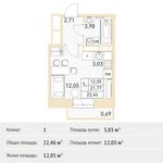 Планировка квартиры студии, 22,46 м2