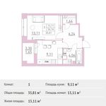 Планировка 1-комнатной квартиры, 35,81 м2