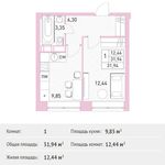 Планировка 1-комнатной квартиры, 31,94 м2