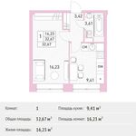 Планировка 1-комнатной квартиры, 32,67 м2