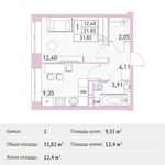 Планировка 1-комнатной квартиры, 31,82 м2