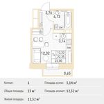 Планировка квартиры студии, 23 м2