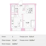 Планировка 1-комнатной квартиры, 32,2 м2
