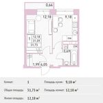 Планировка 1-комнатной квартиры, 31,73 м2