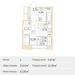 Планировка квартиры студии, 22,54 м2