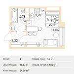 Планировка квартиры студии, 25,87 м2