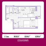 Планировка 1-комнатной квартиры, 38,32 м2