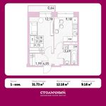 Планировка 1-комнатной квартиры, 31,73 м2