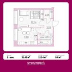 Планировка 1-комнатной квартиры, 31,43 м2