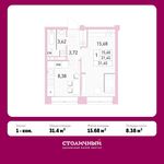 Планировка 1-комнатной квартиры, 31,4 м2