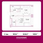 Планировка 1-комнатной квартиры, 30,9 м2