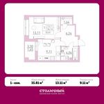 Планировка 1-комнатной квартиры, 35,81 м2