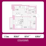 Планировка 1-комнатной квартиры, 35,15 м2