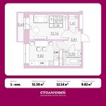 Планировка 1-комнатной квартиры, 31,38 м2