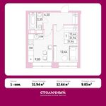 Планировка 1-комнатной квартиры, 31,94 м2