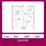Планировка 1-комнатной квартиры, 31,1 м2