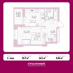 Планировка 1-комнатной квартиры, 35,7 м2