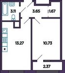Планировка 1-комнатной квартиры, 33,67 м2