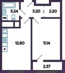 Планировка 1-комнатной квартиры, 33,58 м2