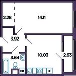 Планировка 1-комнатной квартиры, 35,36 м2