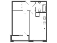 Планировка 1-комнатной квартиры, 34,76 м2
