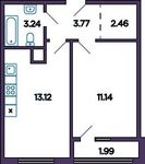 Планировка 1-комнатной квартиры, 34,81 м2