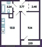 Планировка 1-комнатной квартиры, 34,82 м2