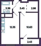 Планировка 1-комнатной квартиры, 34,01 м2