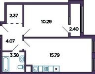 Планировка 2-комнатной квартиры, 37,1 м2
