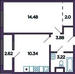 Планировка 1-комнатной квартиры, 35,28 м2